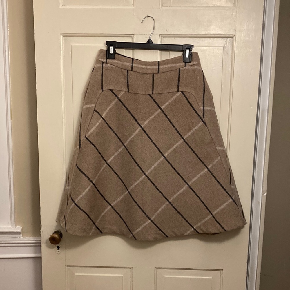 Catherine Malandrino Beige Plaid Flare Midi Skirt, size 6